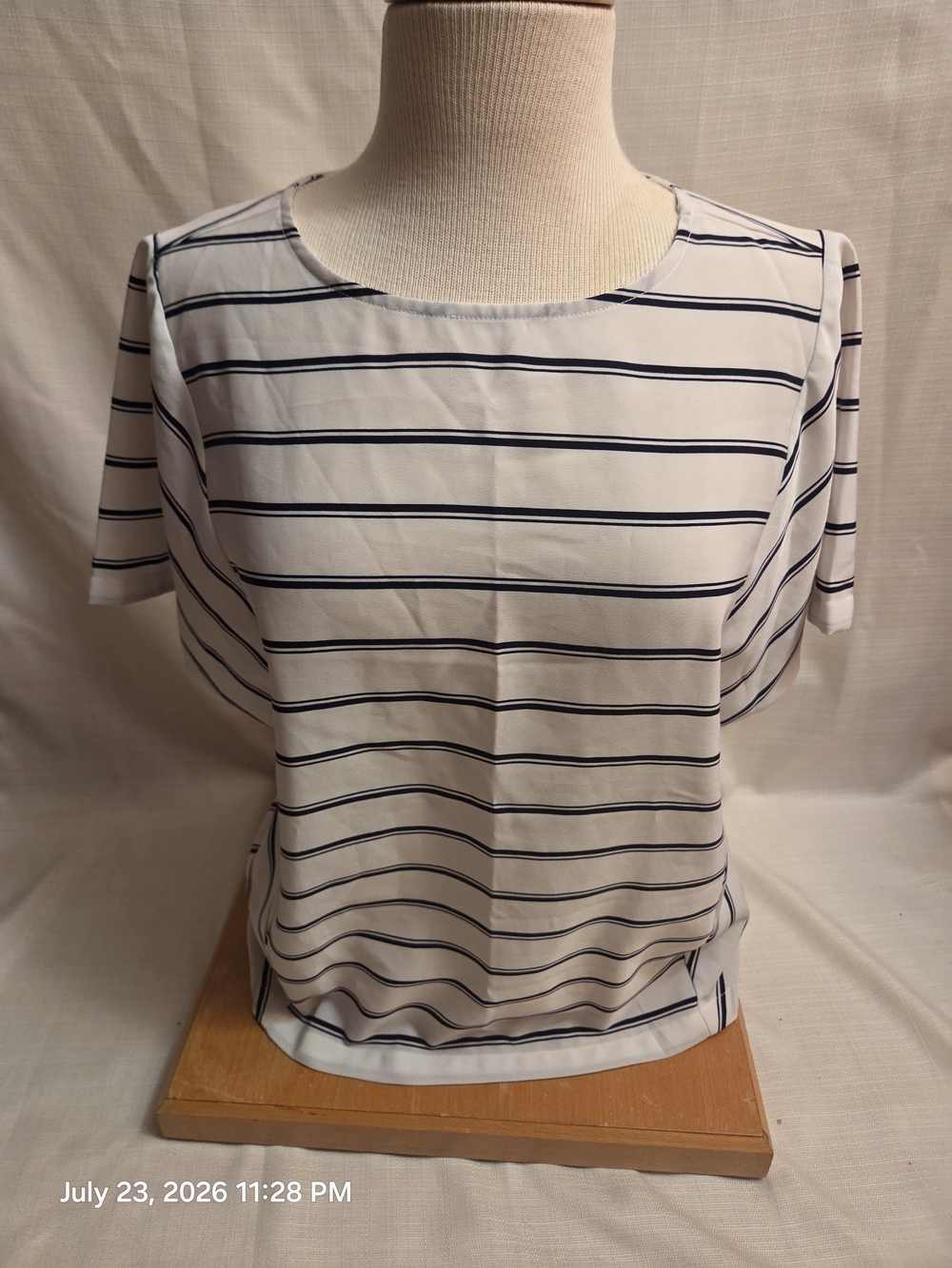 The Limited White Top with Navy Stripes Short Sleeve